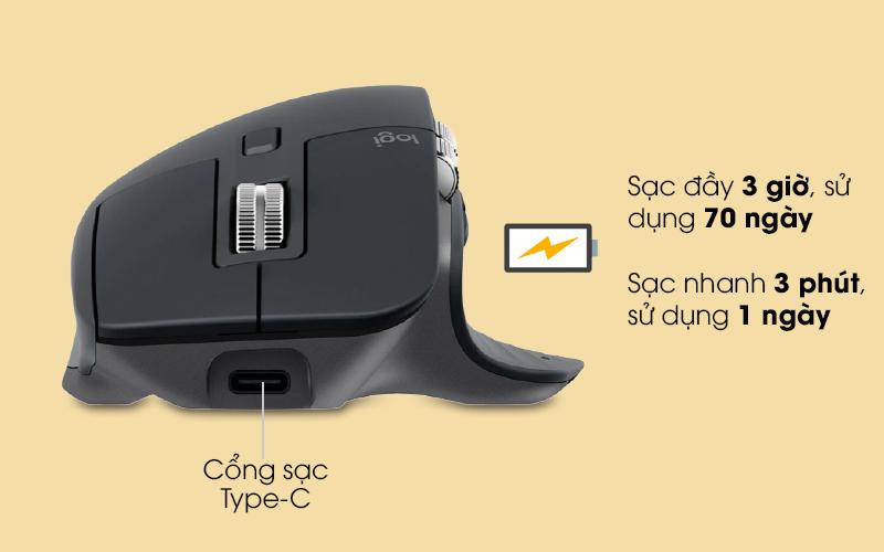 Dung lượng pin ấn tượng - Chuột không dây Logitech MX Master 3 Đen