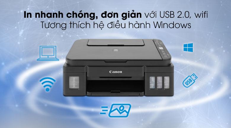 Cổng kết nối USB 2.0 - Máy in phun màu Canon Pixma G3010 - in phun mực liên tục, copy, scan, Wifi