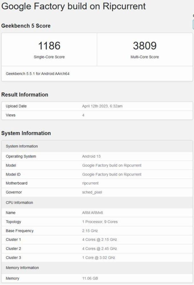 Điểm số Google Tensor 3 trên Geekbench